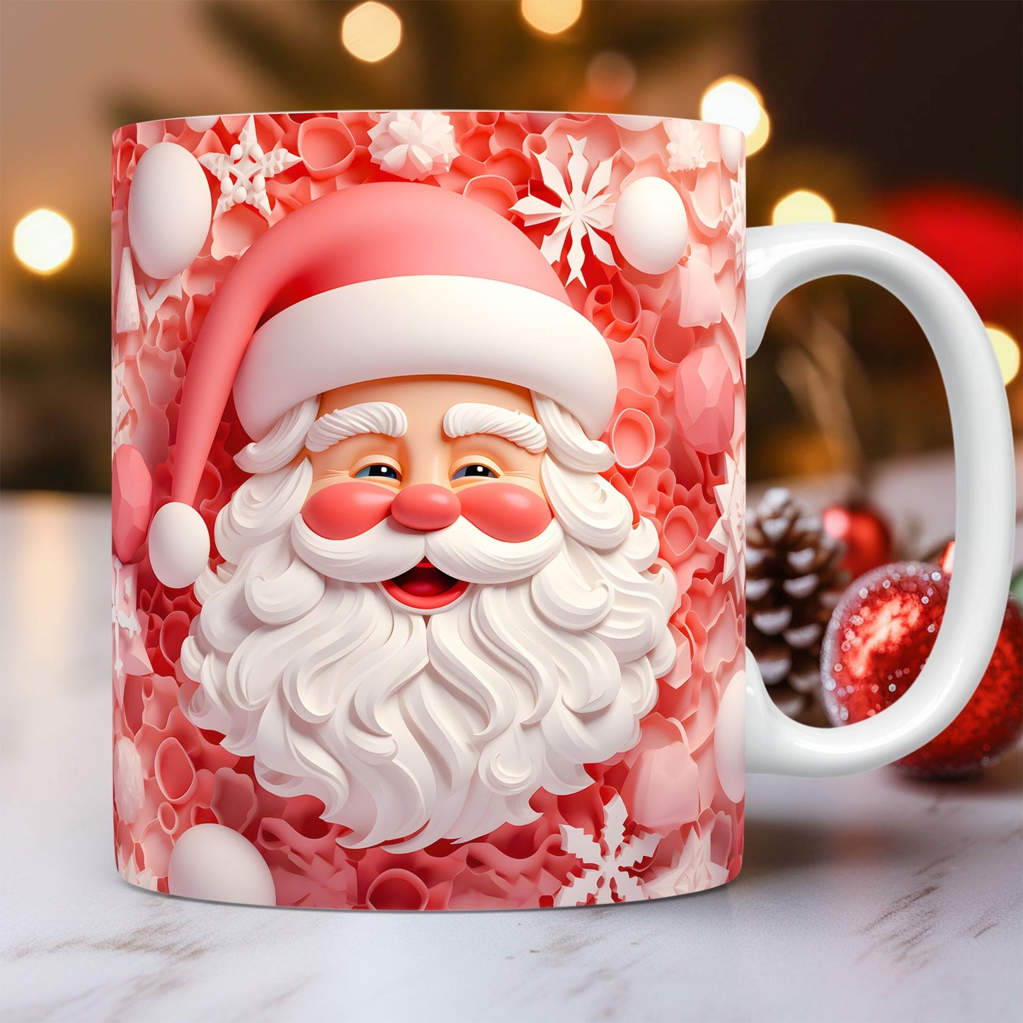 Mug en Céramique 3D de Noël – Design Unique de Bonhomme de Neige et Santa