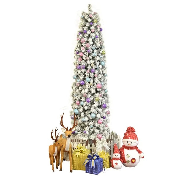 Arbre de Noël Flocké en Forme de Crayon de 7,5 Pieds