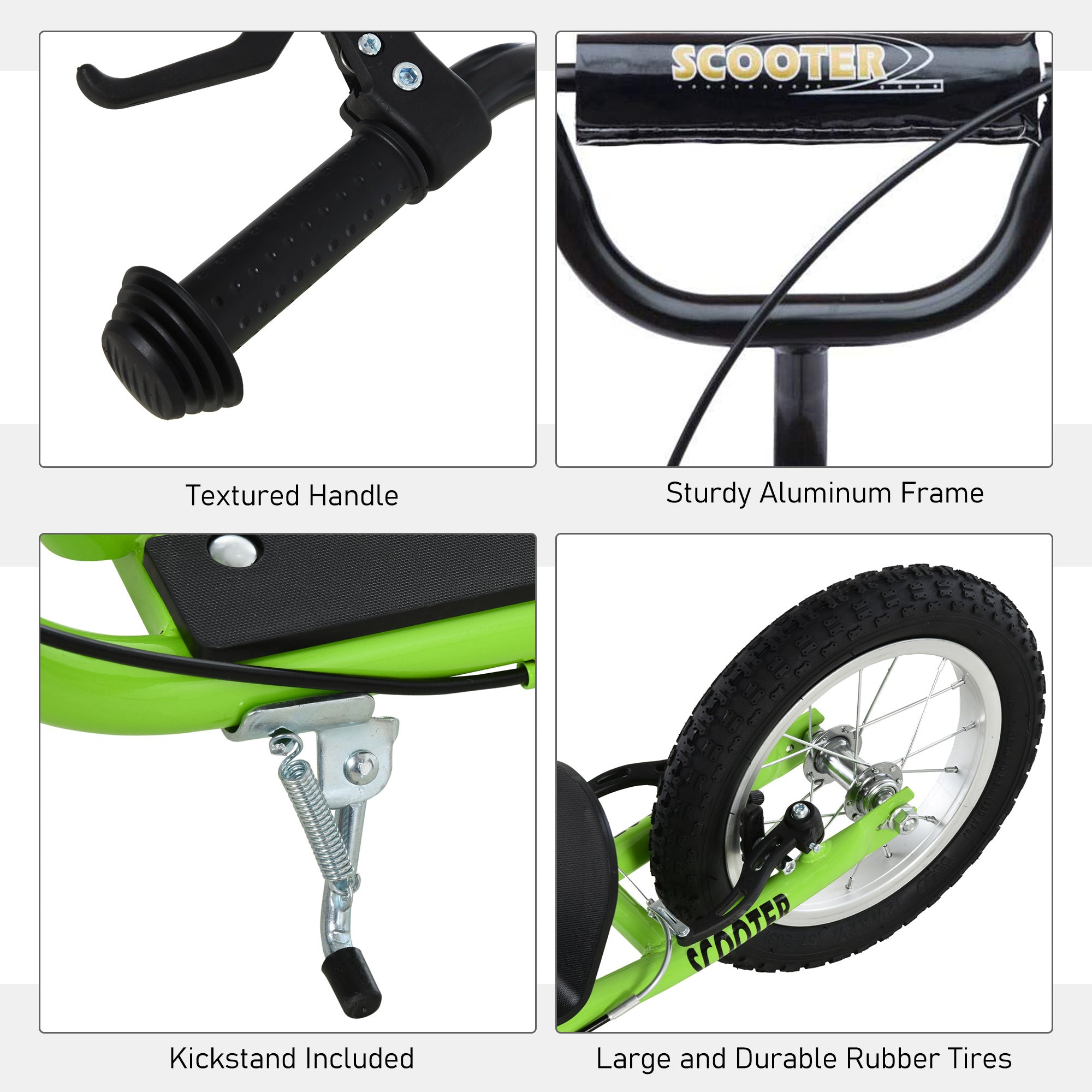 Trottinette pour Enfant Avec Guidon Réglable, Freins Doubles et Roues Gonflables - Vert