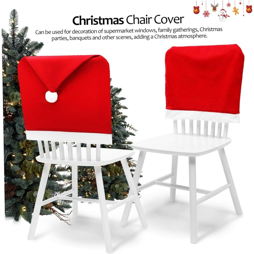 Couvre-Chaise de Noël avec Bonnet de Père Noël - Housse Décorative pour Chaises de Noël