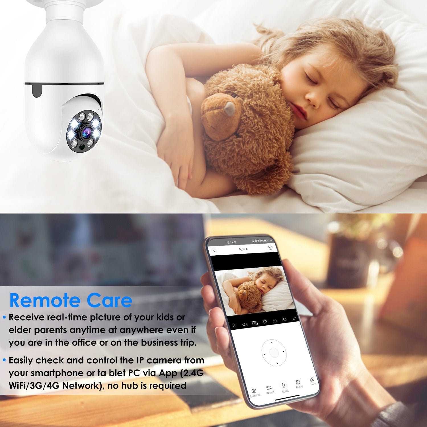 Caméra de Surveillance WiFi E27 1080P FHD avec Audio Bidirectionnel - Allomarc.com