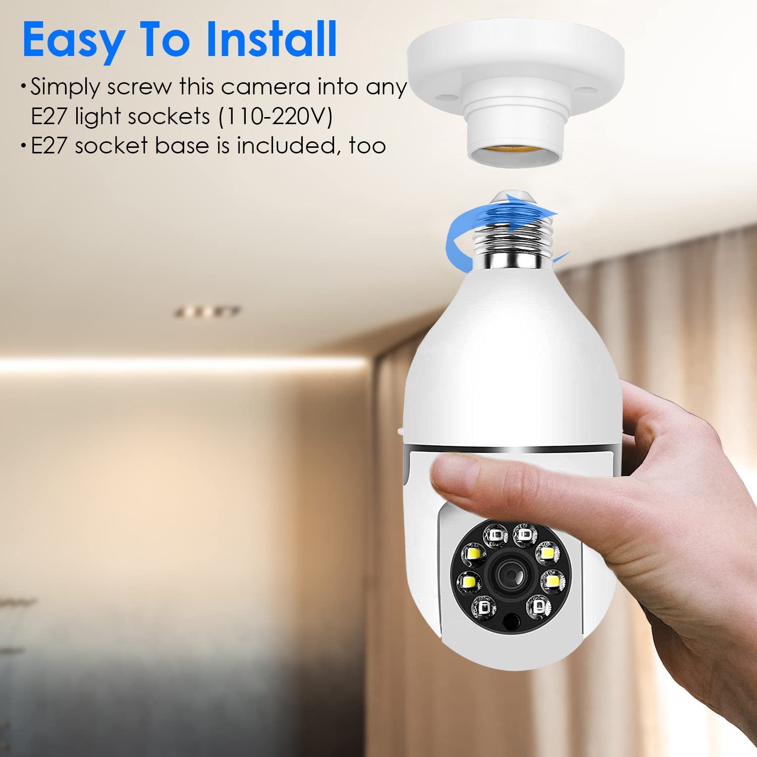 Caméra de Surveillance WiFi E27 1080P FHD avec Audio Bidirectionnel - Allomarc.com