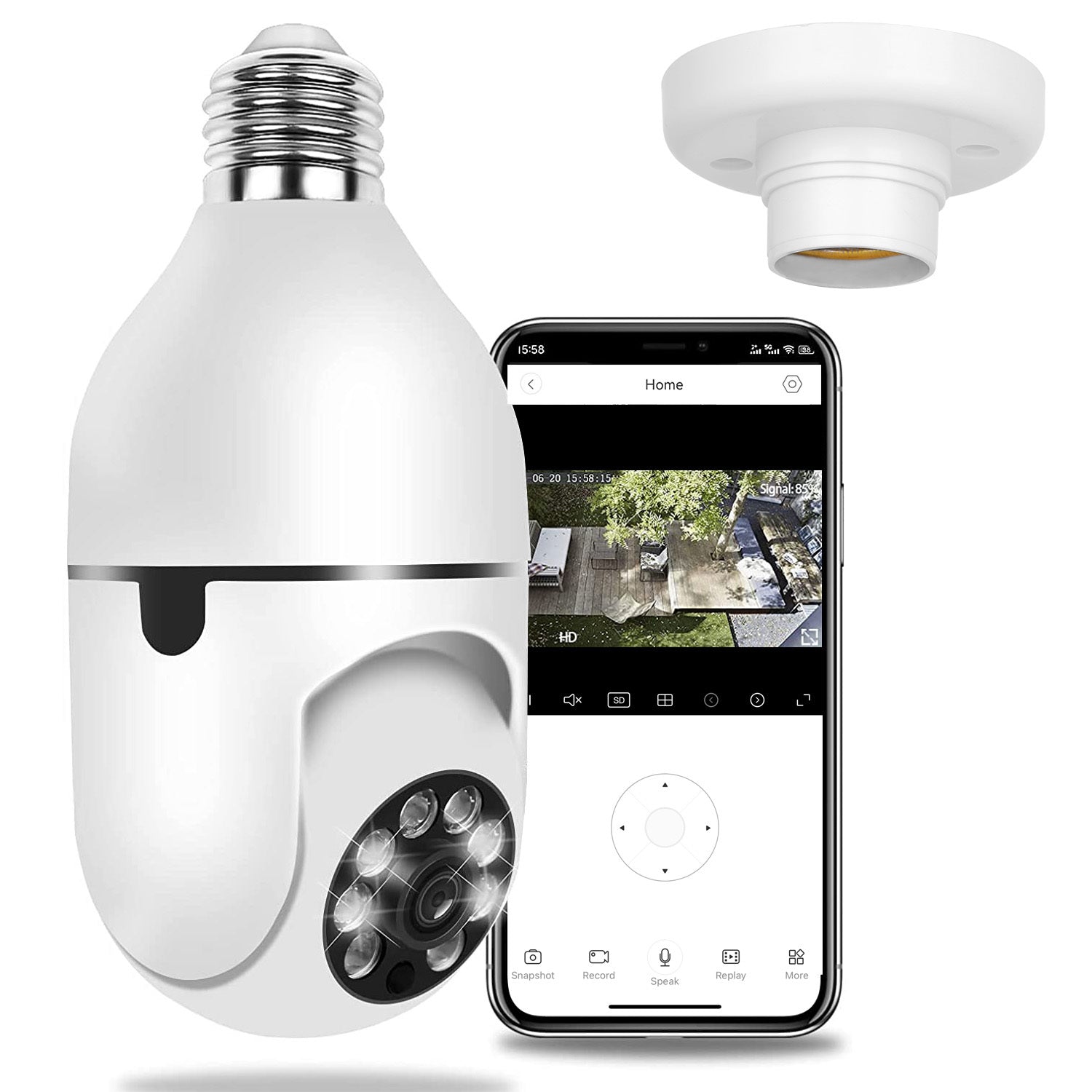 Caméra de Surveillance WiFi E27 1080P FHD avec Audio Bidirectionnel - Allomarc.com