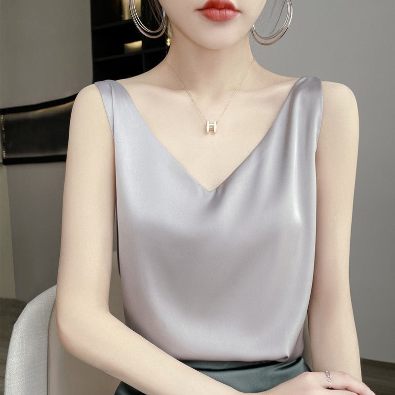 Camisole d'été en soie satinée pour femmes avec décolleté en V - Allomarc.com