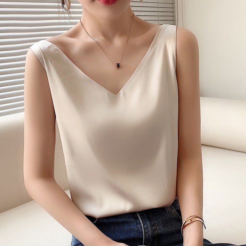 Camisole d'été en soie satinée pour femmes avec décolleté en V - Allomarc.com