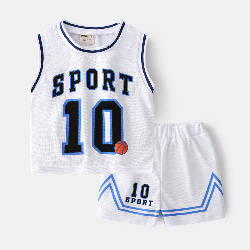 Ensemble de Vêtements de Basketball pour Enfants - Gilet et Sweat à Manches Courtes pour Garçons