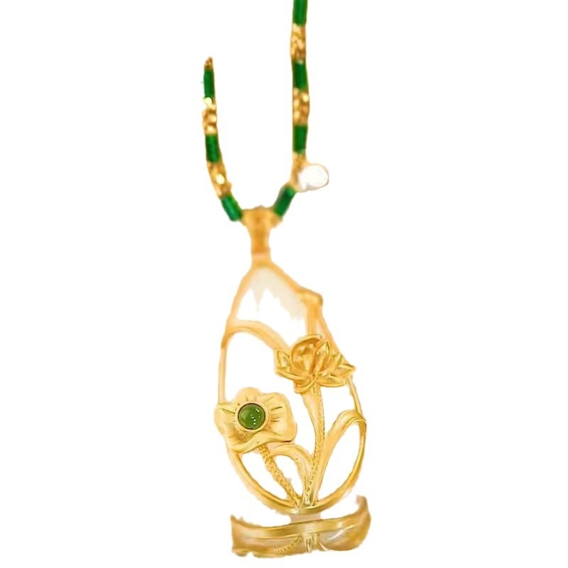 Collier Pendentif Goutte d'Eau Lotus Feuille Élégance Rétro