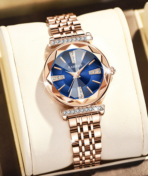 Montre Femme Étanche en Acier avec Miroir et Diamants
