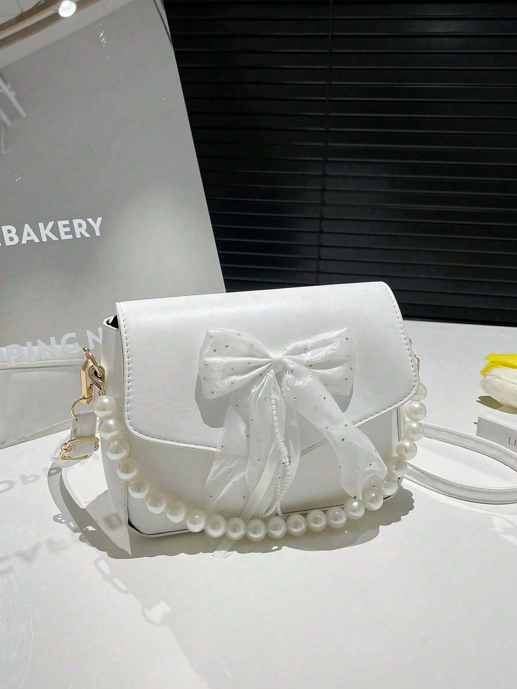 Sac à main en dentelle avec nœud en perles - Sac à bandoulière pour femmes