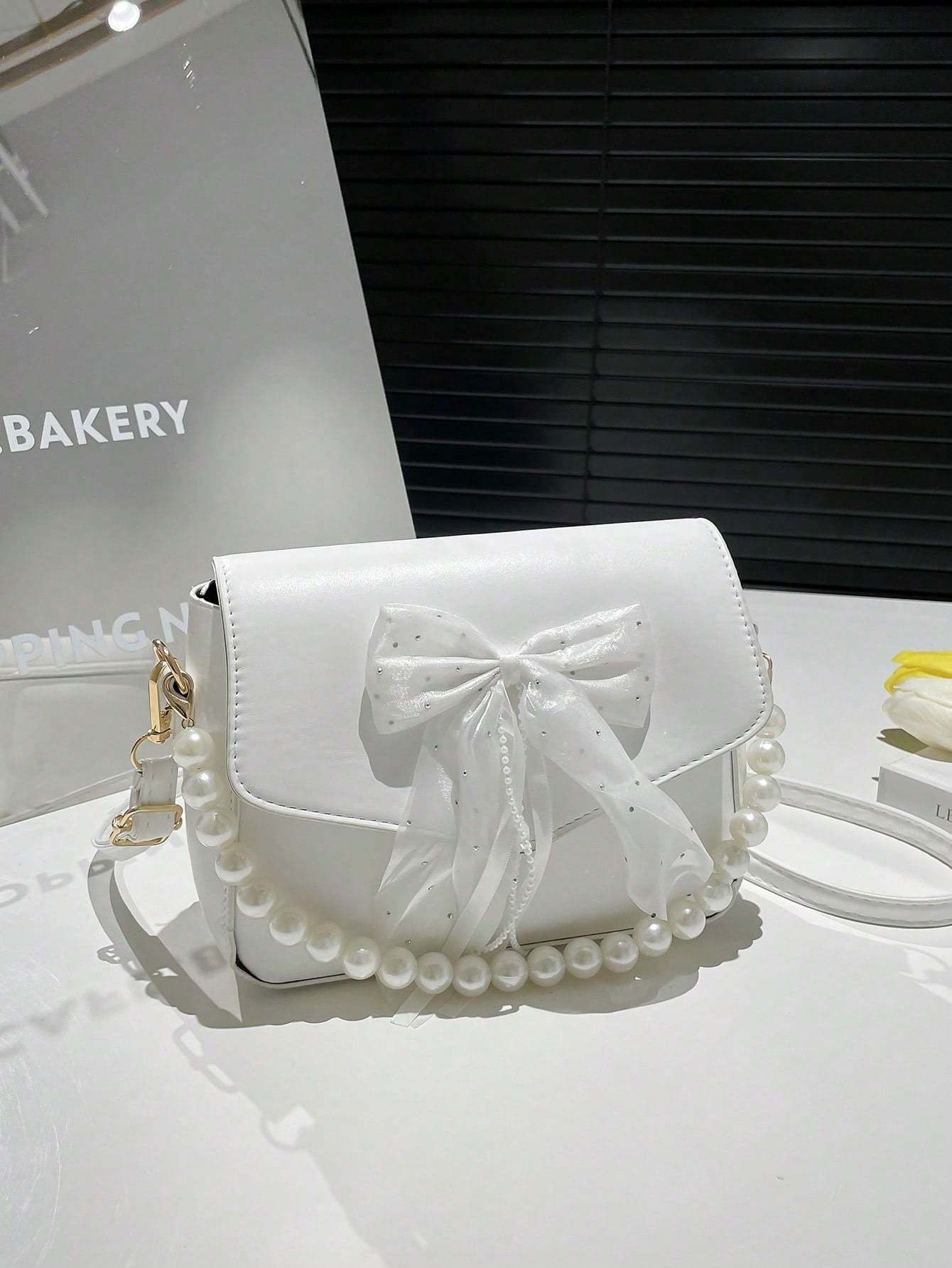 Sac à main en dentelle avec nœud en perles - Sac à bandoulière pour femmes