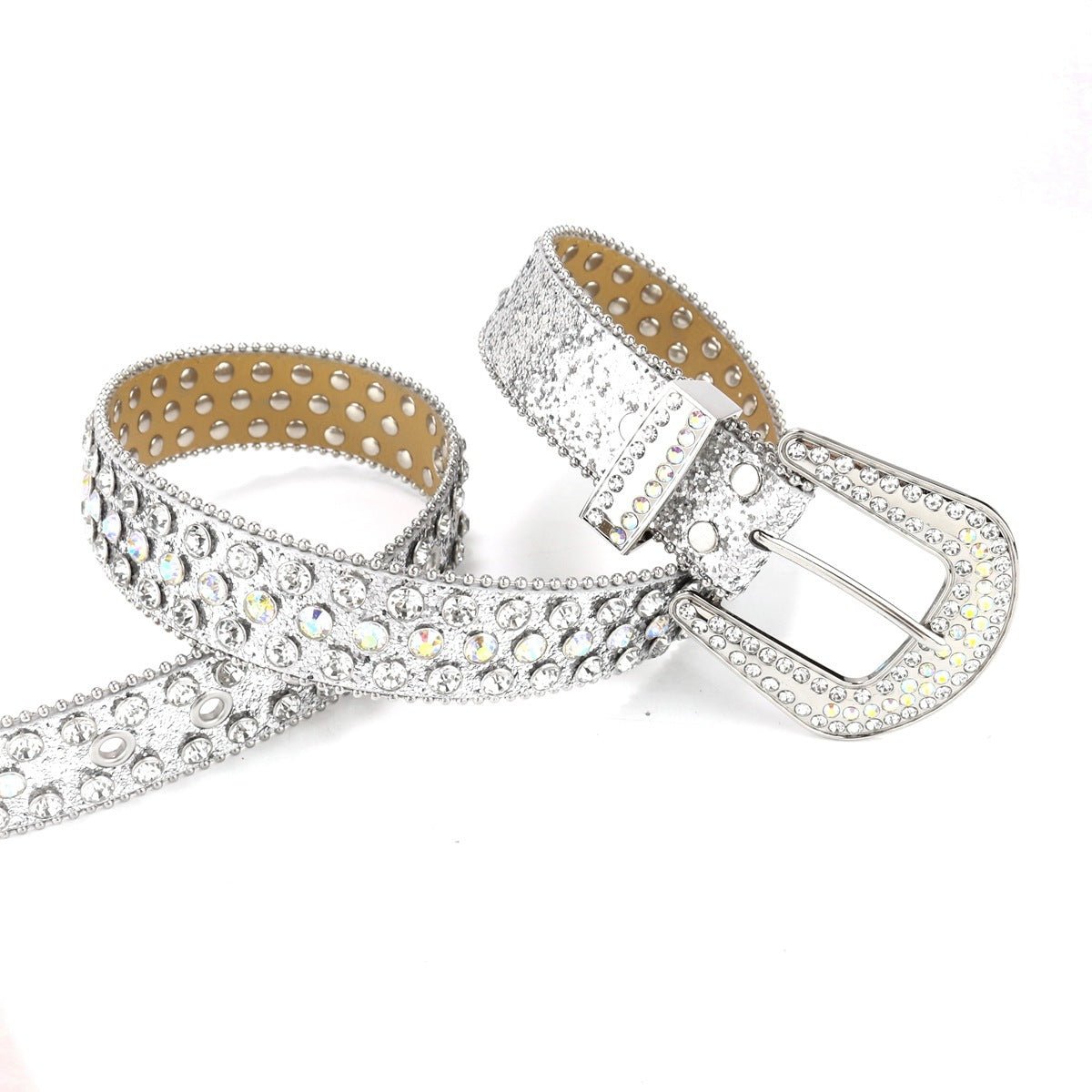 Ceinture Large Punk Hip Hop Incrustée de Strass Noire avec Rivets Décoratifs - Allomarc.com