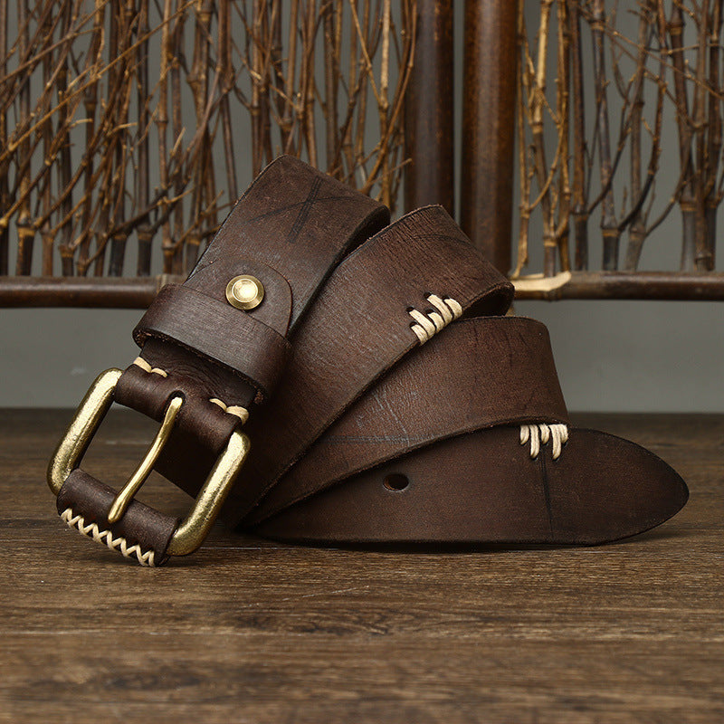 Ceinture en Cuir de Vachette Retro Artisanale