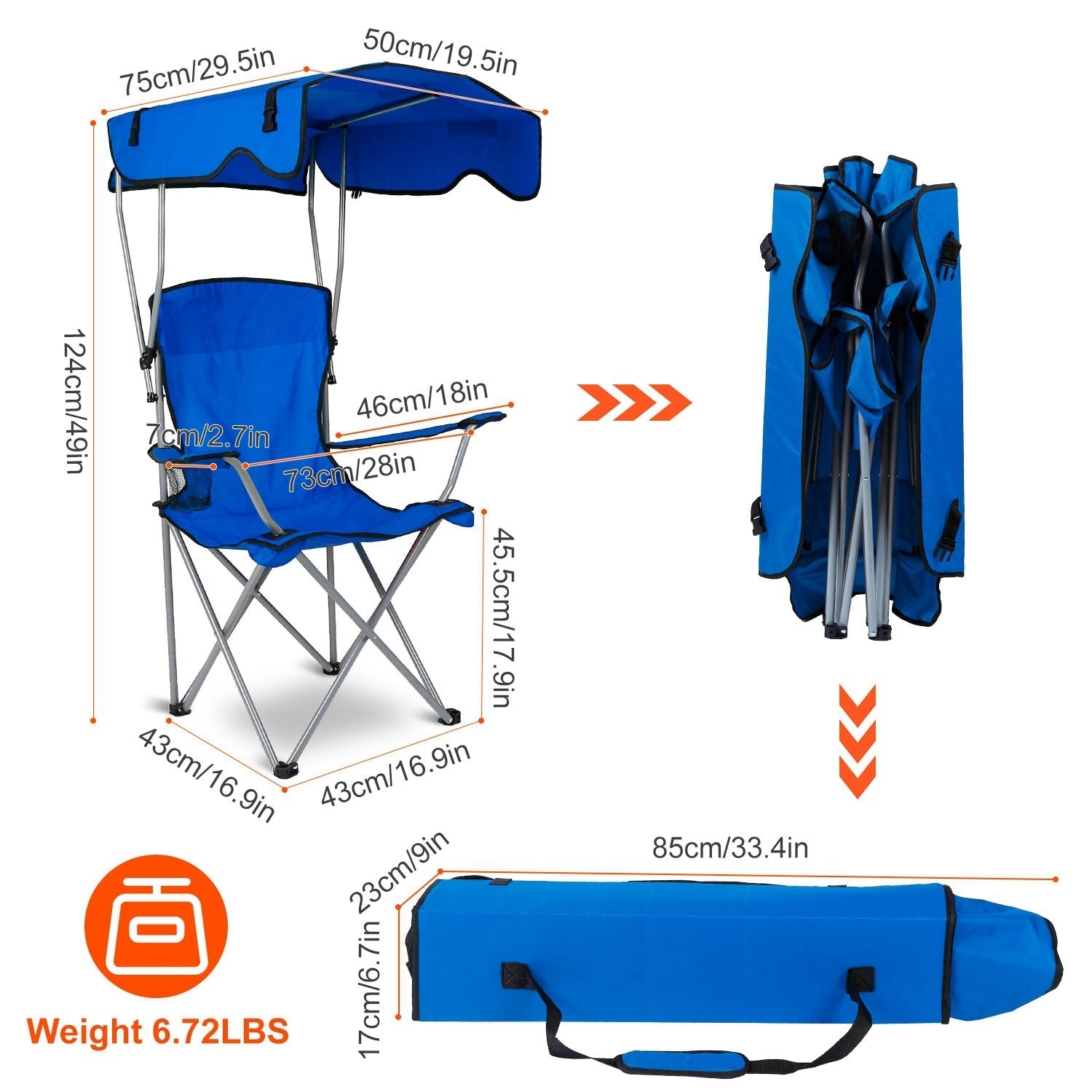 Chaise de Camping Pliable avec Canopy et Porte - Gobelet - Charge Maximale de 330LBS - Allomarc.com
