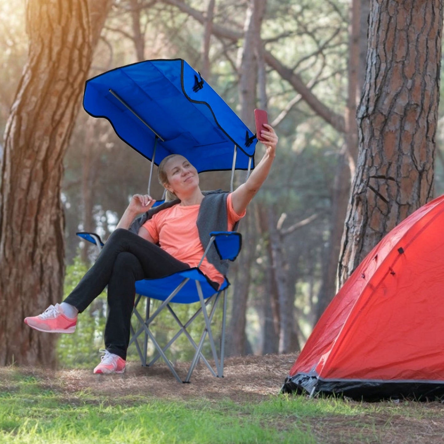 Chaise de Camping Pliable avec Canopy et Porte - Gobelet - Charge Maximale de 330LBS - Allomarc.com