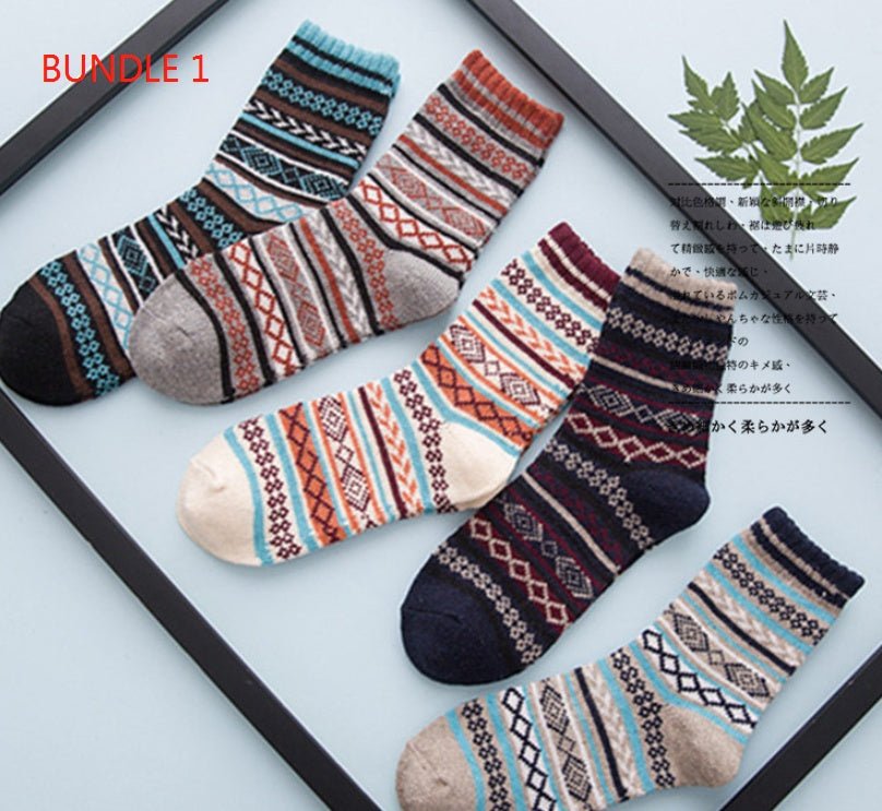 Chaussettes en Laine Épaisses et Chaudes avec Rayures - Chaussettes Décontractées et Professionnelles - Allomarc.com