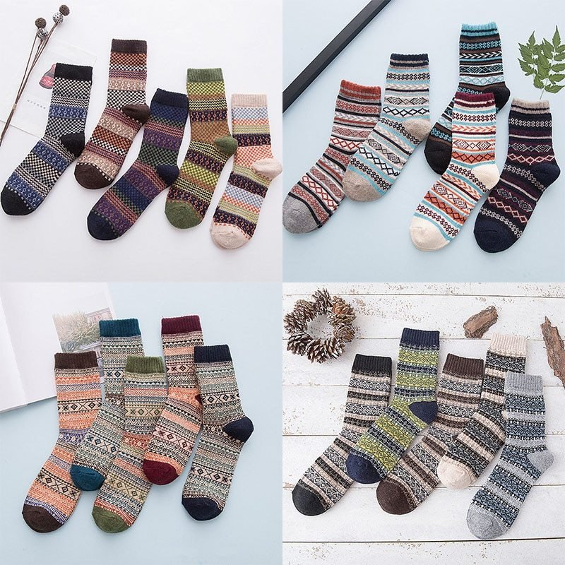 Chaussettes en Laine Épaisses et Chaudes avec Rayures - Chaussettes Décontractées et Professionnelles - Allomarc.com