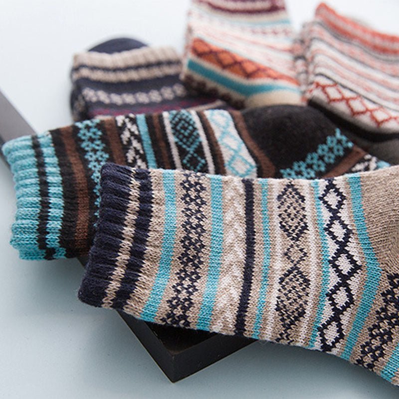 Chaussettes en Laine Épaisses et Chaudes avec Rayures - Chaussettes Décontractées et Professionnelles - Allomarc.com