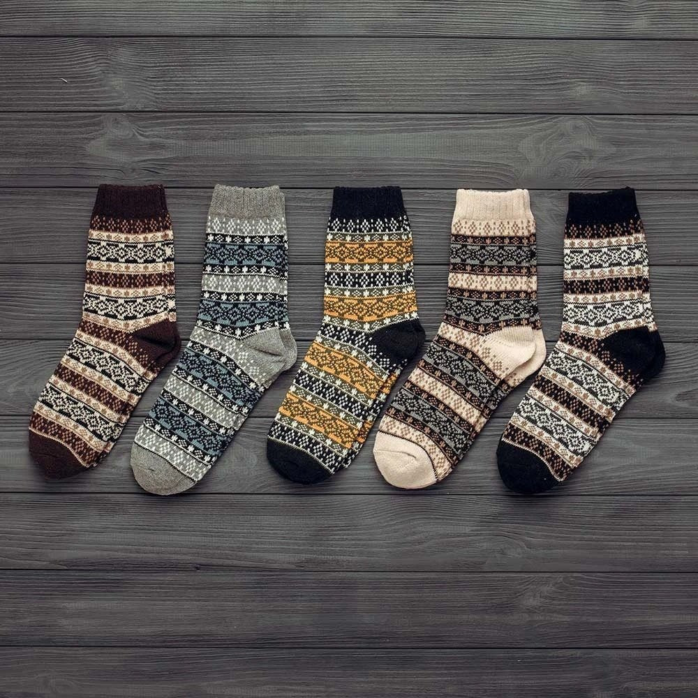 Chaussettes en Laine Épaisses et Chaudes avec Rayures - Chaussettes Décontractées et Professionnelles - Allomarc.com