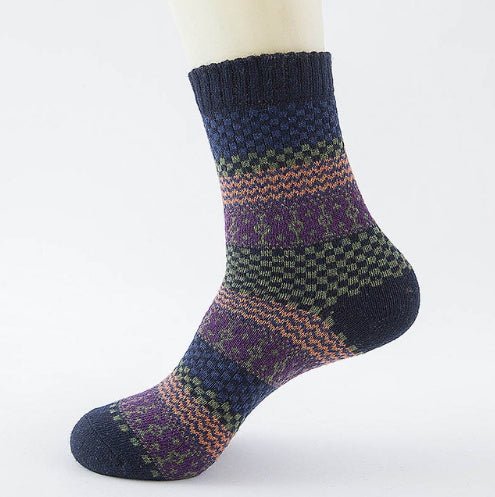 Chaussettes en Laine Épaisses et Chaudes avec Rayures - Chaussettes Décontractées et Professionnelles - Allomarc.com