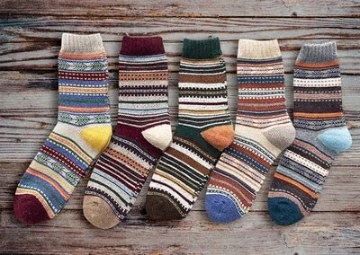 Chaussettes en Laine Épaisses et Chaudes avec Rayures - Chaussettes Décontractées et Professionnelles - Allomarc.com