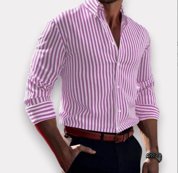 Chemise à Manches Longues Rayée pour Homme - Mode Décontractée avec Col et Boutons - Allomarc.com