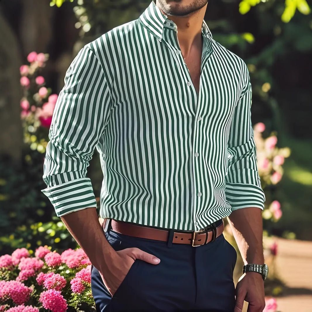 Chemise à Manches Longues Rayée pour Homme - Mode Décontractée avec Col et Boutons - Allomarc.com