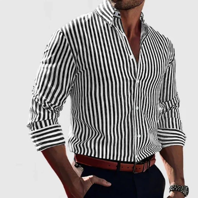 Chemise à Manches Longues Rayée pour Homme - Mode Décontractée avec Col et Boutons - Allomarc.com