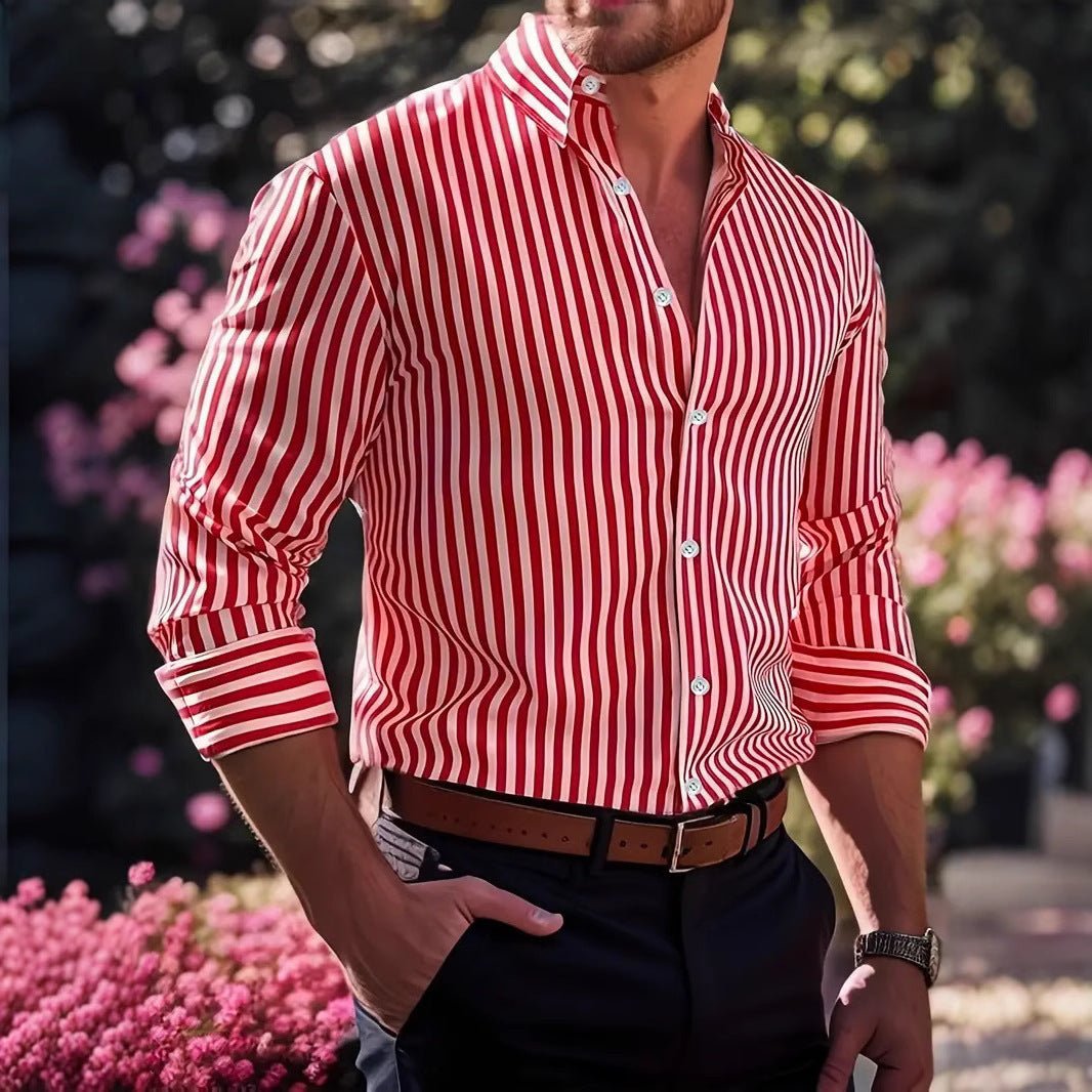 Chemise à Manches Longues Rayée pour Homme - Mode Décontractée avec Col et Boutons - Allomarc.com
