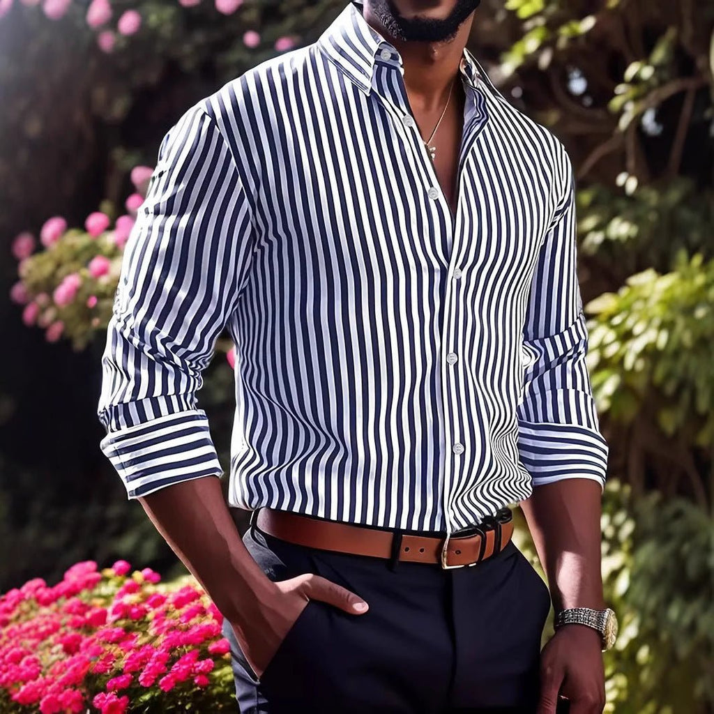 Chemise à Manches Longues Rayée pour Homme - Mode Décontractée avec Col et Boutons - Allomarc.com