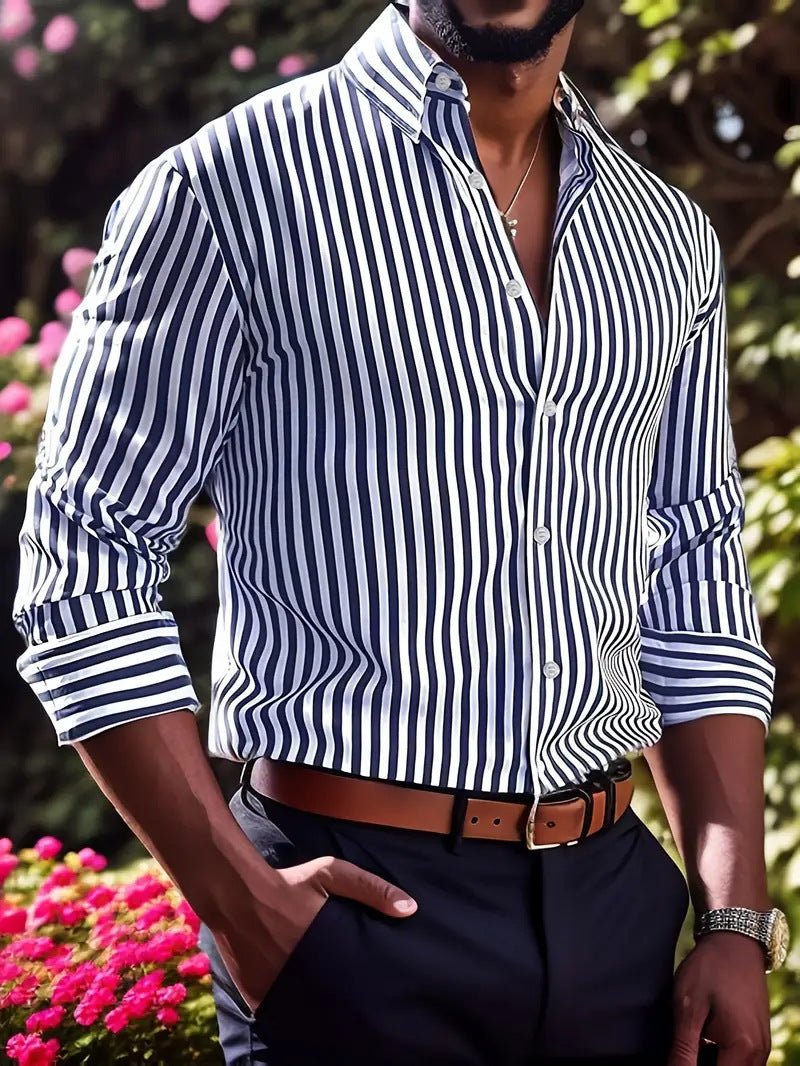 Chemise à Manches Longues Rayée pour Homme - Mode Décontractée avec Col et Boutons - Allomarc.com
