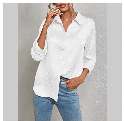 Chemise en soie artificielle jacquard léopard avec bouton de revers - Allomarc.com