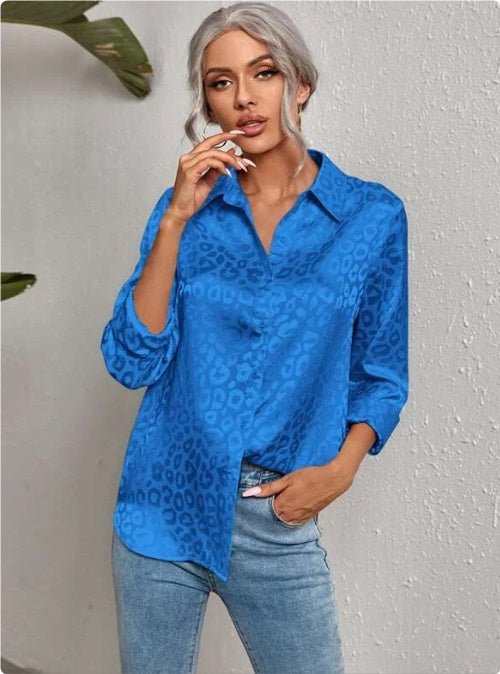 Chemise en soie artificielle jacquard léopard avec bouton de revers - Allomarc.com