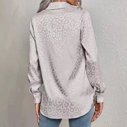 Chemise en soie artificielle jacquard léopard avec bouton de revers - Allomarc.com