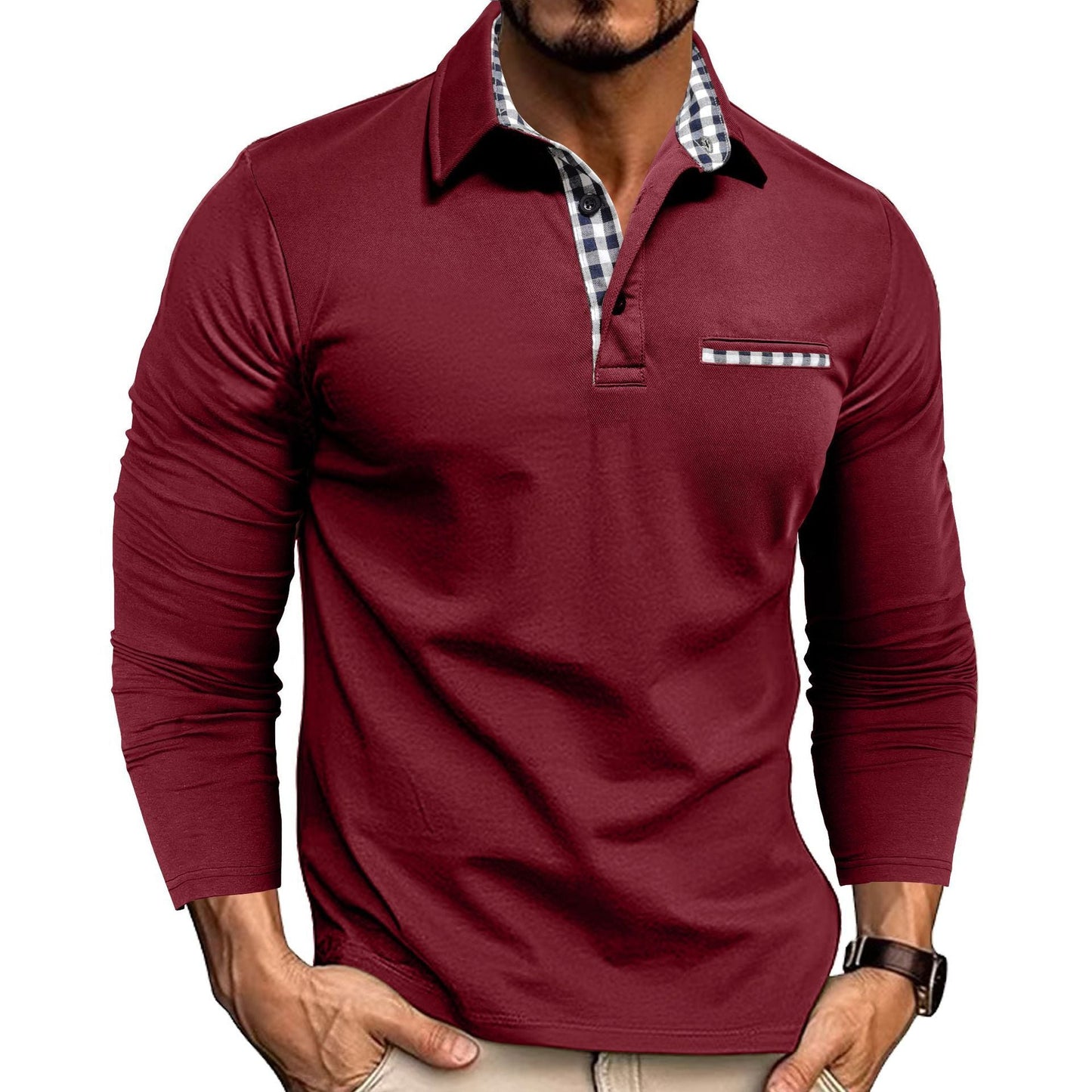 Chemise Polo à Col en Plaid Casual pour Homme - Manches Longues - Allomarc.com
