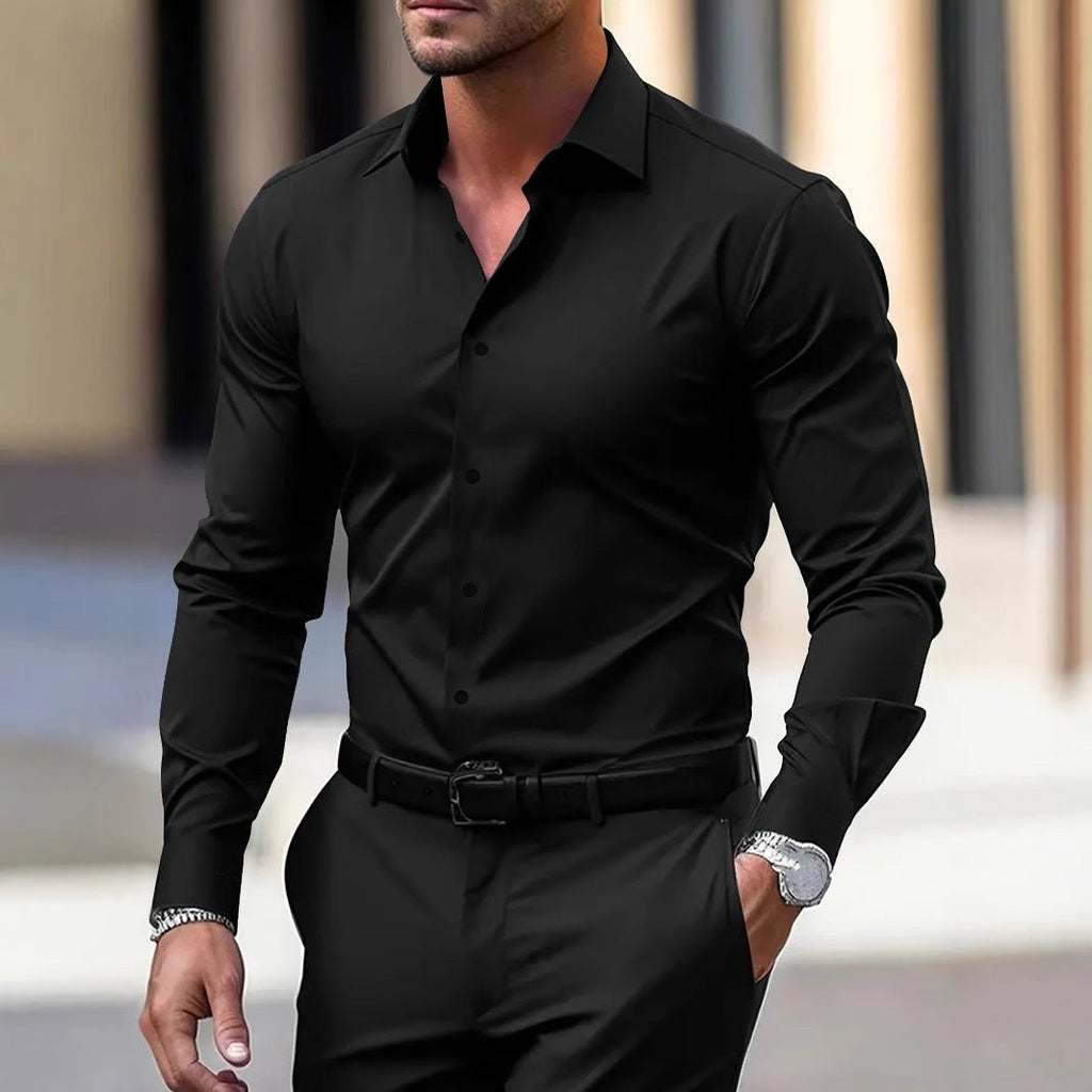 Chemise pour homme à boutons business - Chemise d'été unie à manches longues - Allomarc.com