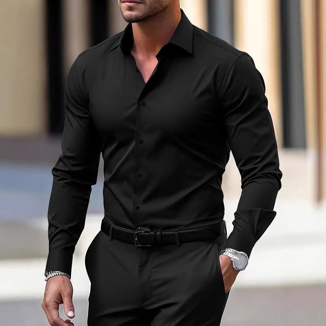 Chemise pour homme à boutons business - Chemise d'été unie à manches longues - Allomarc.com