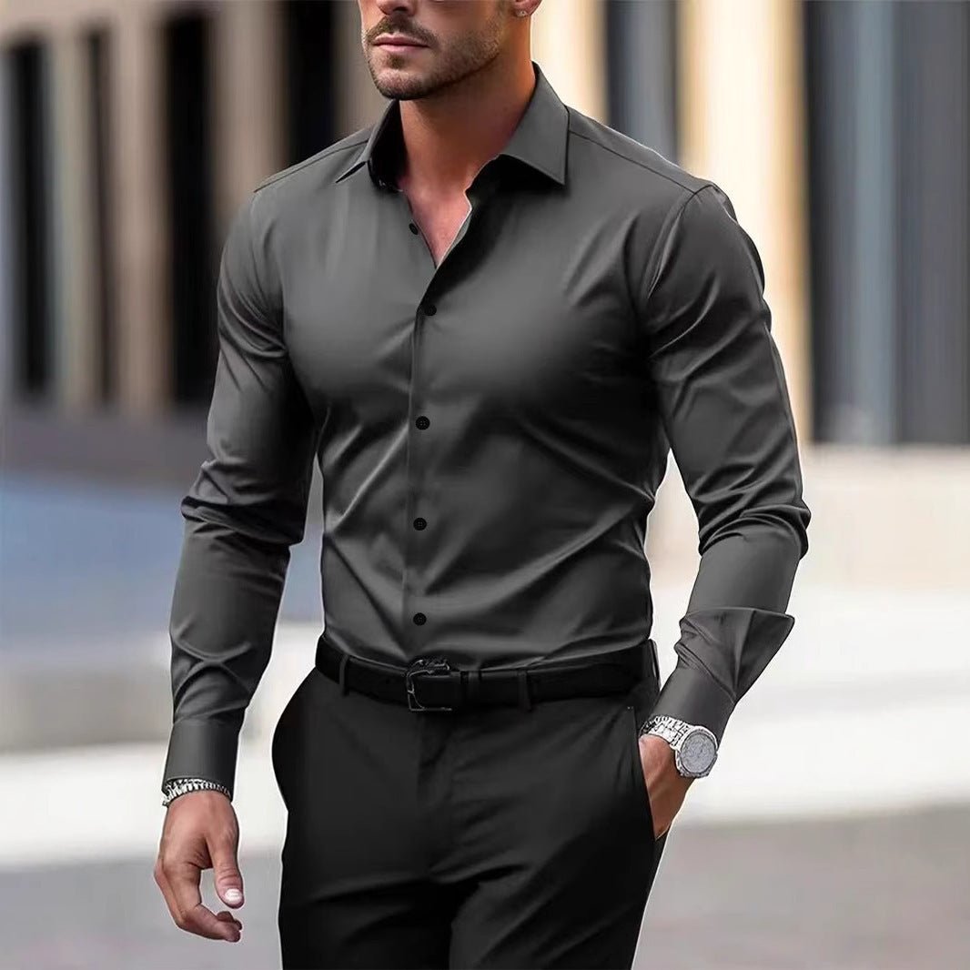 Chemise pour homme à boutons business - Chemise d'été unie à manches longues - Allomarc.com