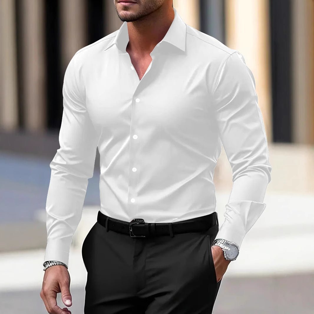 Chemise pour homme à boutons business - Chemise d'été unie à manches longues - Allomarc.com
