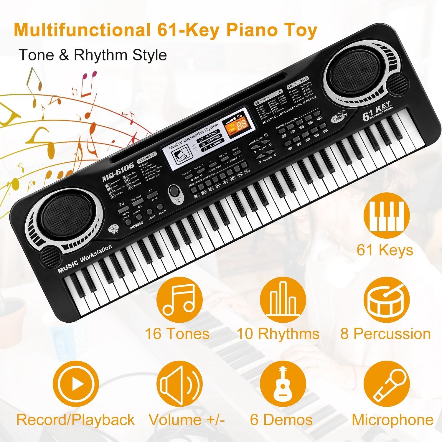 Clavier Électronique 61 Touches pour Enfants - Piano Numérique avec Microphone - Allomarc.com
