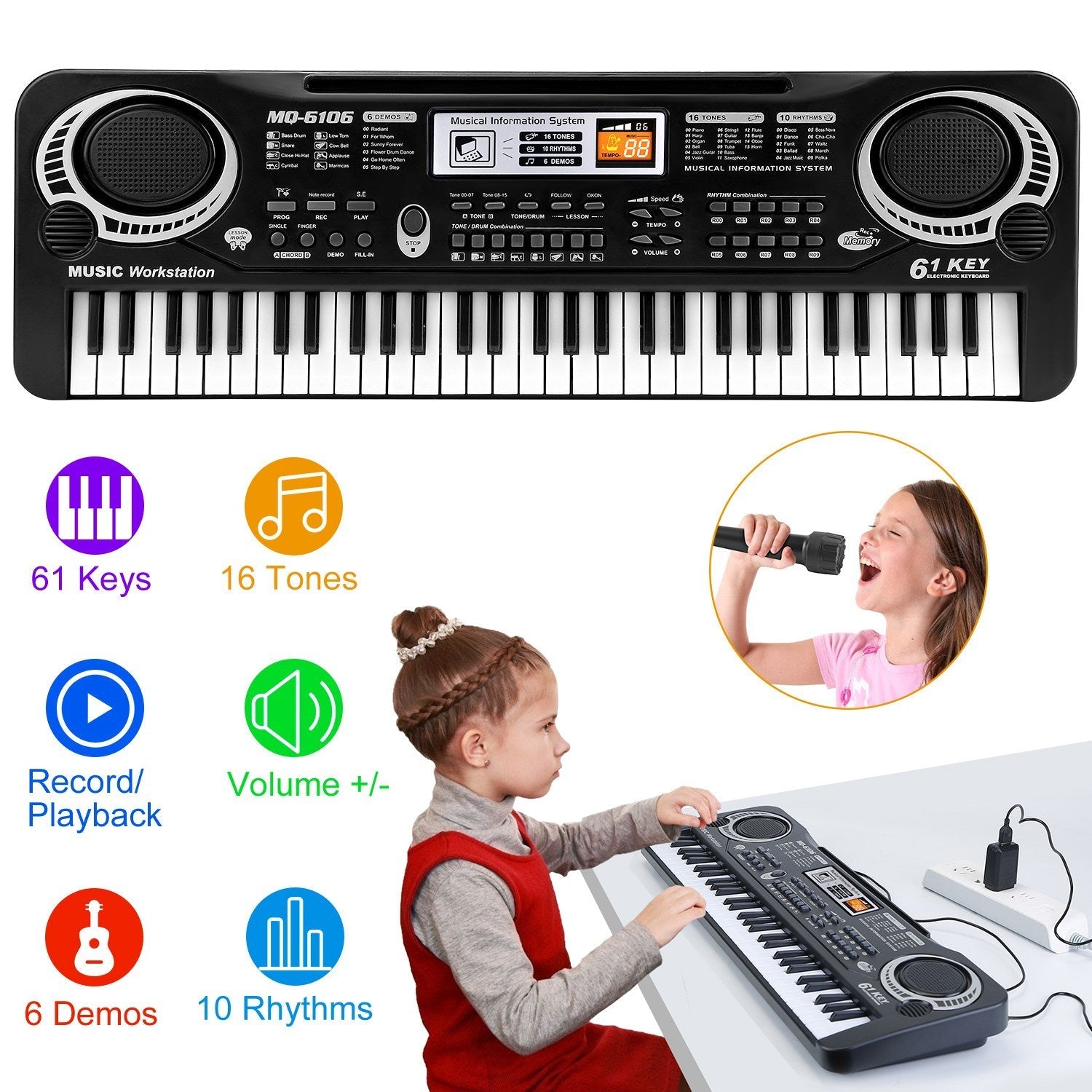 Clavier Électronique 61 Touches pour Enfants - Piano Numérique avec Microphone - Allomarc.com
