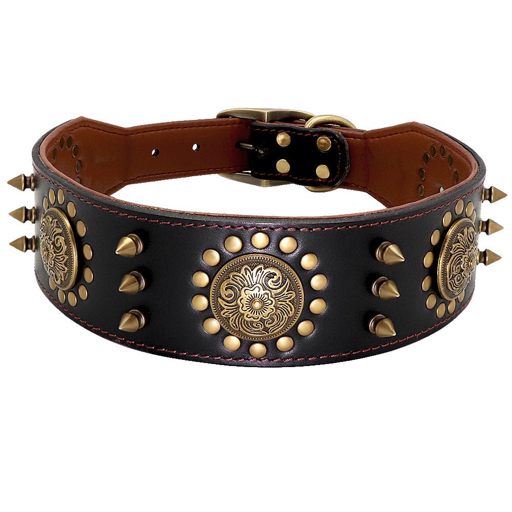 Collier en cuir pour chien avec clous - Grand modèle résistant aux morsures - Allomarc.com