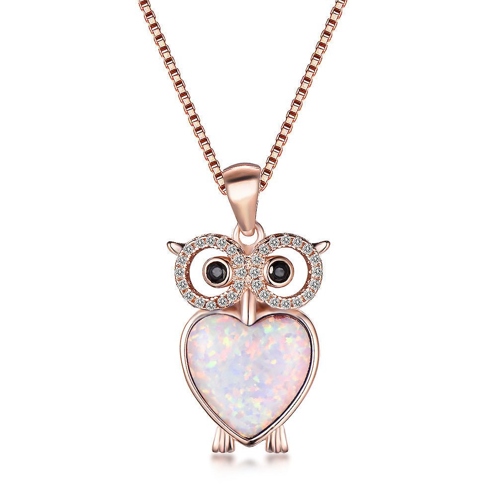 Collier Hibou en Opale Platine - Pendentif Exquis et Mignon - Allomarc.com