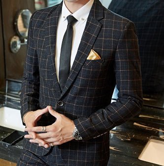 Costume d'affaires pour homme style coréen ajusté à carreaux - Allomarc.com