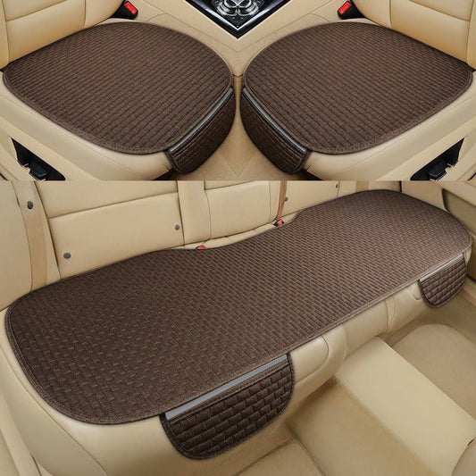 Coussin de Siège de Voiture en Lin - Ensemble Universel 3 Pièces pour Toutes les Saisons - Allomarc.com