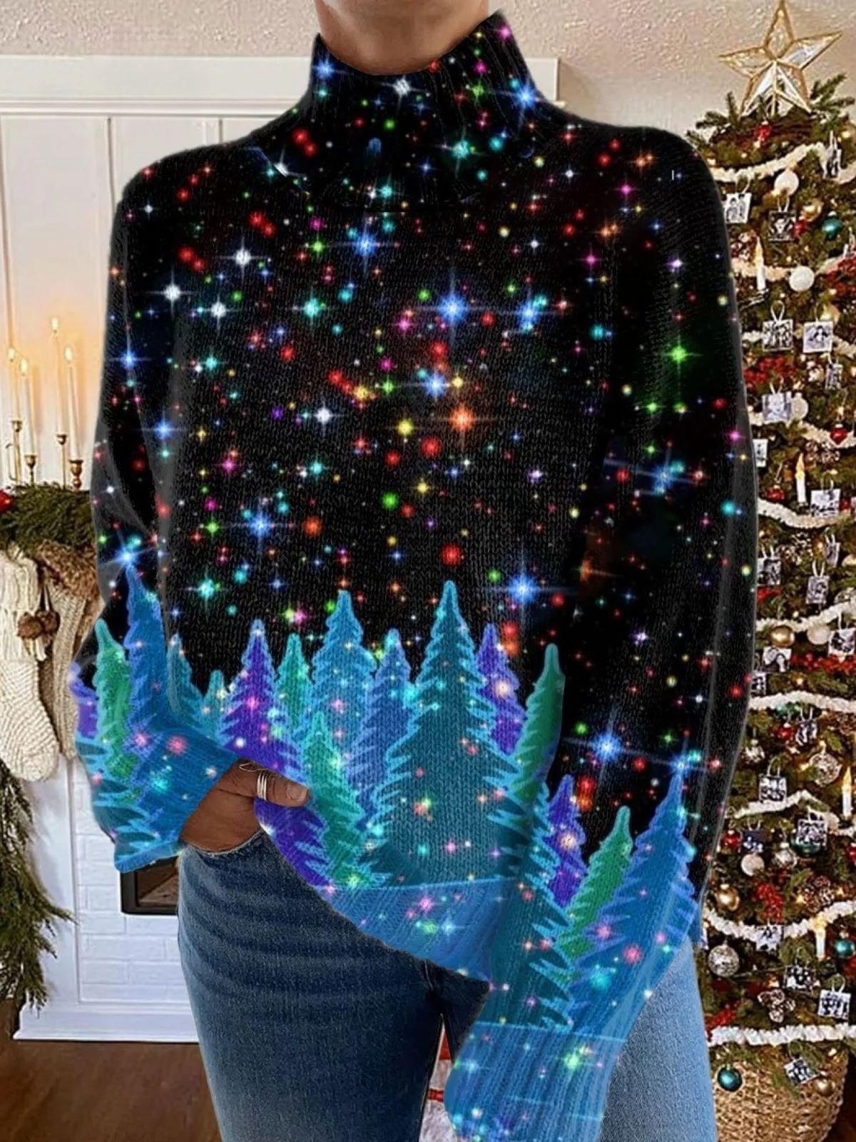 Pull En Col Roulé Imprimé Pour Femmes - Noël