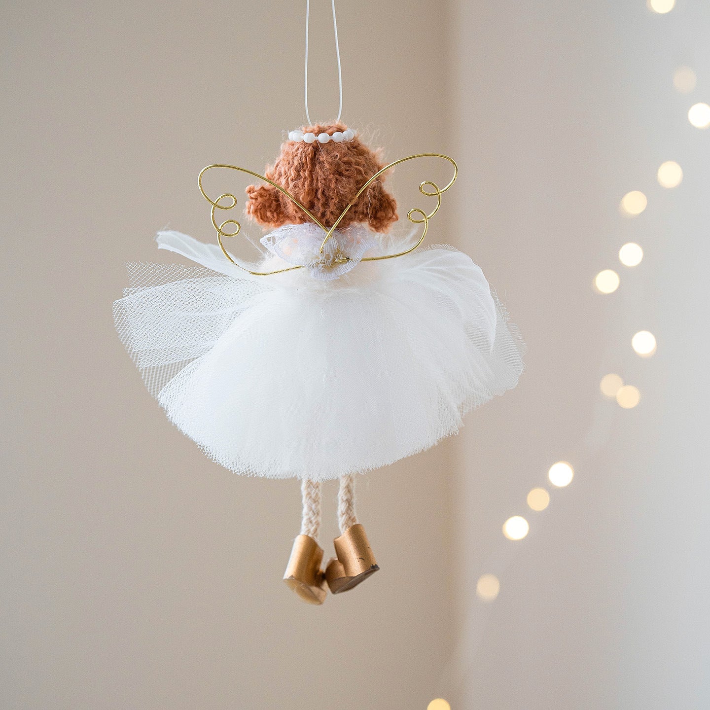 Jupe Tulle Blanche de Noël avec Pendentif Aile d'Ange Dorée