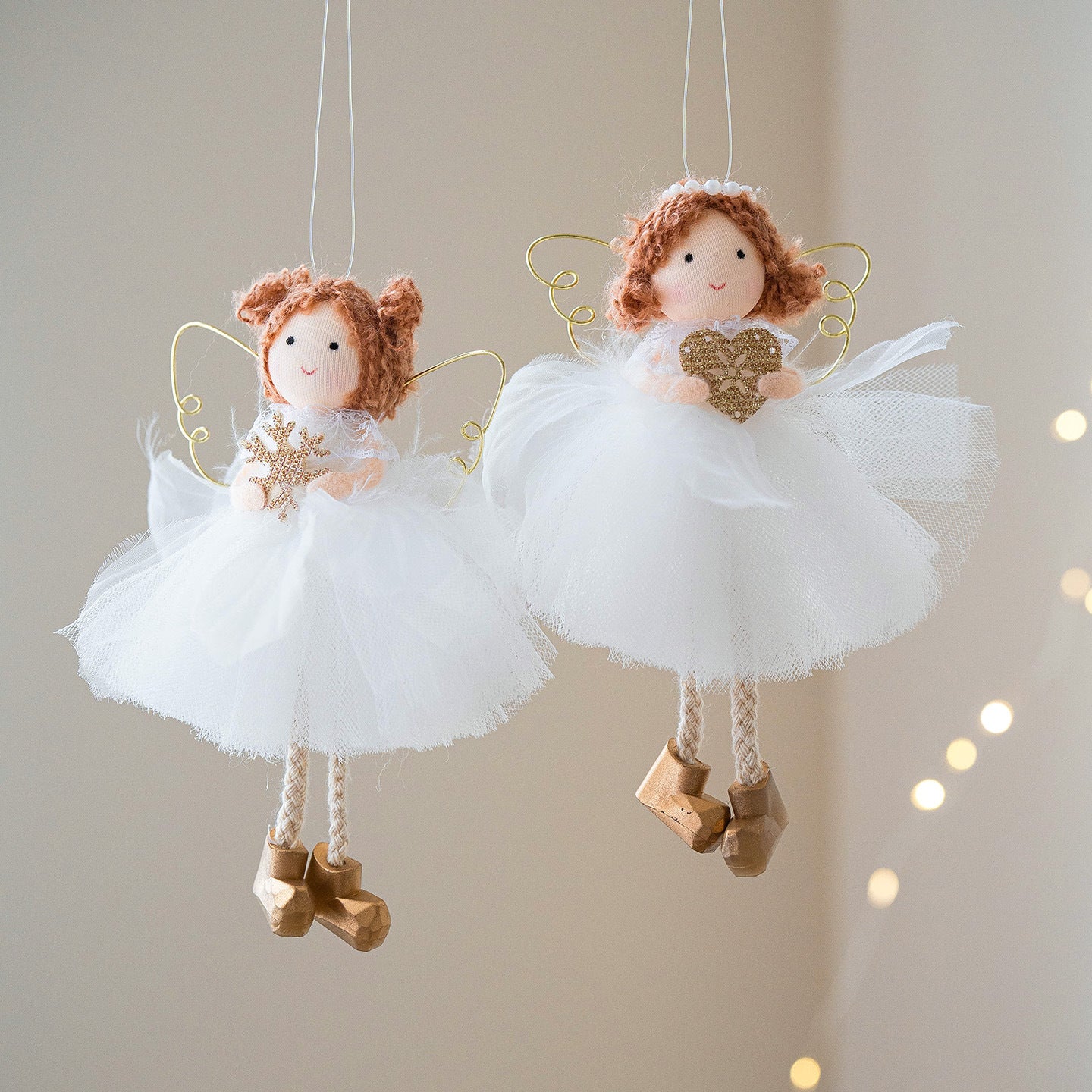 Jupe Tulle Blanche de Noël avec Pendentif Aile d'Ange Dorée