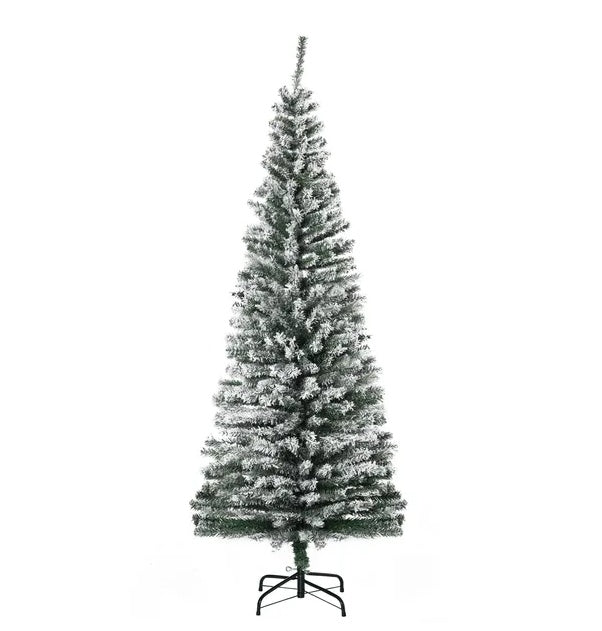 HOMCOM Sapin de Noël Artificiel Flocké de 1,8 m avec Support en Acier Pliable - Décoration Intérieure
