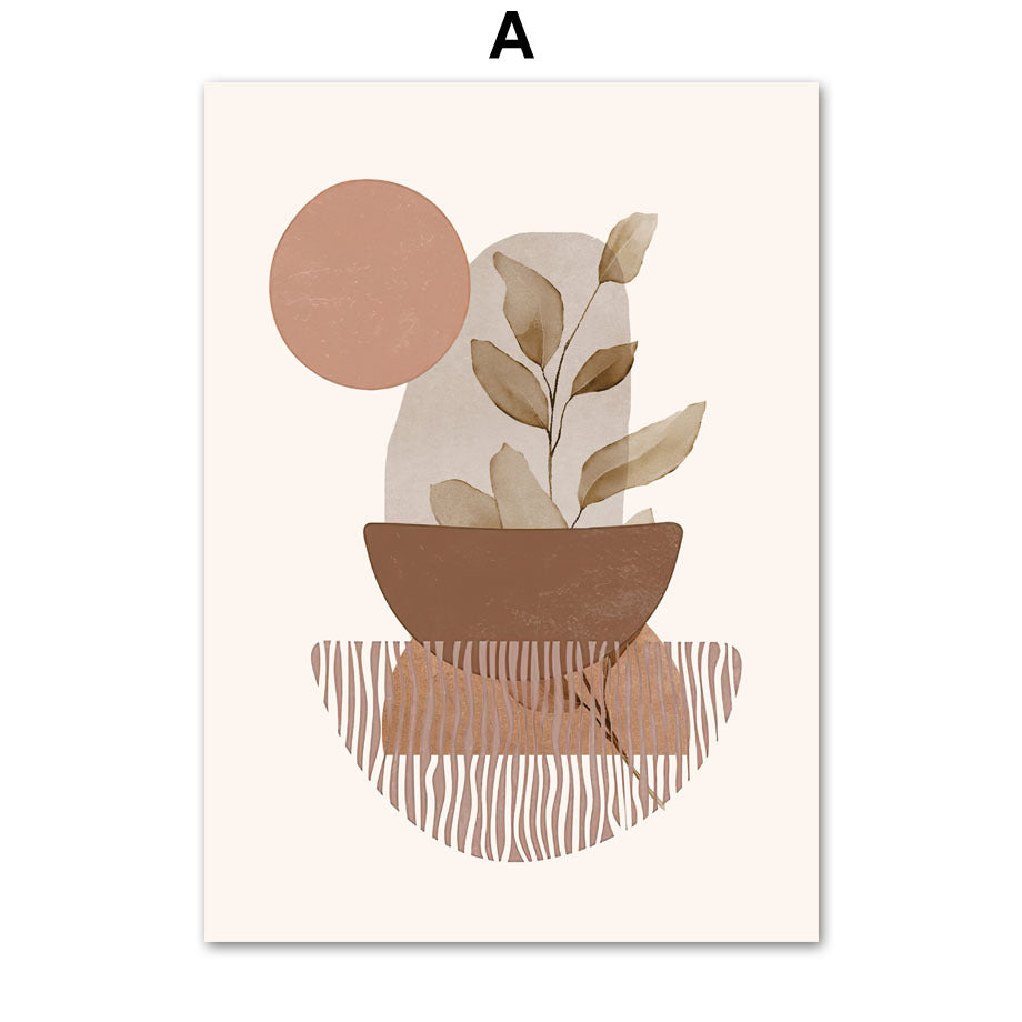 Peinture Géométrique Abstraite Boho avec Feuilles