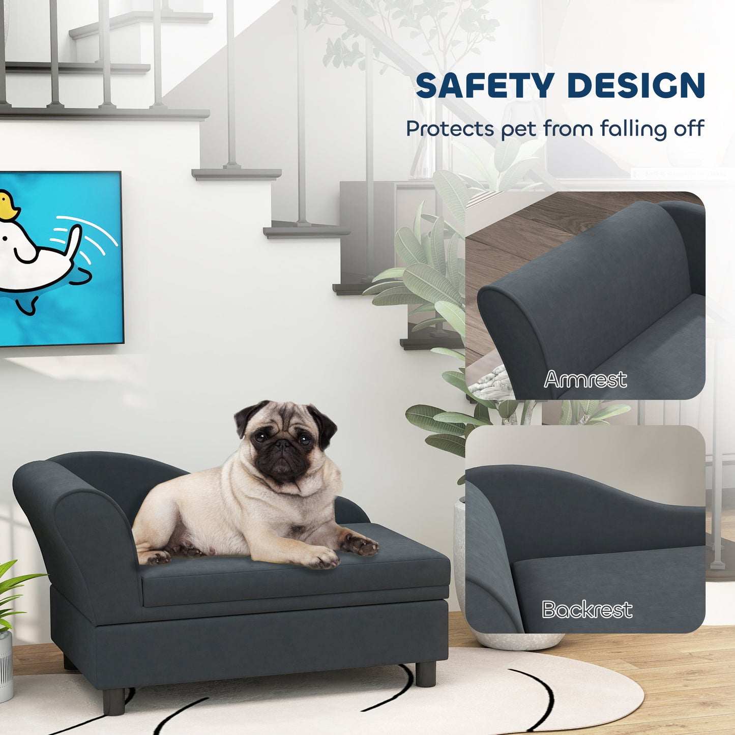 Sofa Lit pour Animaux avec Rangement, Canapé pour Chats et Petits Chiens, Gris Foncé